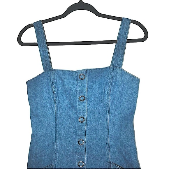 The Fifth Label Button Front Denim Mini Dress with Straps & Slanted Pockets, M - Picture 8 of 14